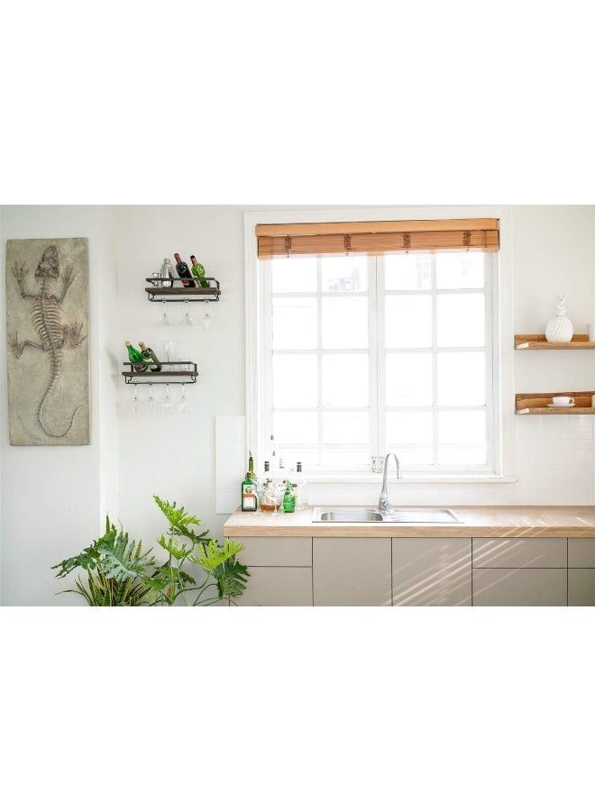 Mkono Wall Mounted Wine Rack Set Of 2 Wood Rustic Wine Bottle Glass Floating Shelves With Stemware Hanger Modern Plants Photos Wine Display Storage Holder For Kitchen Dining Room Bar, 17 Inch - Image 5