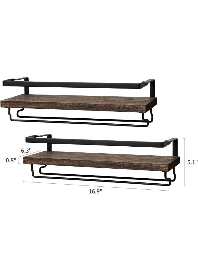 Mkono Wall Mounted Wine Rack Set Of 2 Wood Rustic Wine Bottle Glass Floating Shelves With Stemware Hanger Modern Plants Photos Wine Display Storage Holder For Kitchen Dining Room Bar, 17 Inch - Image 3