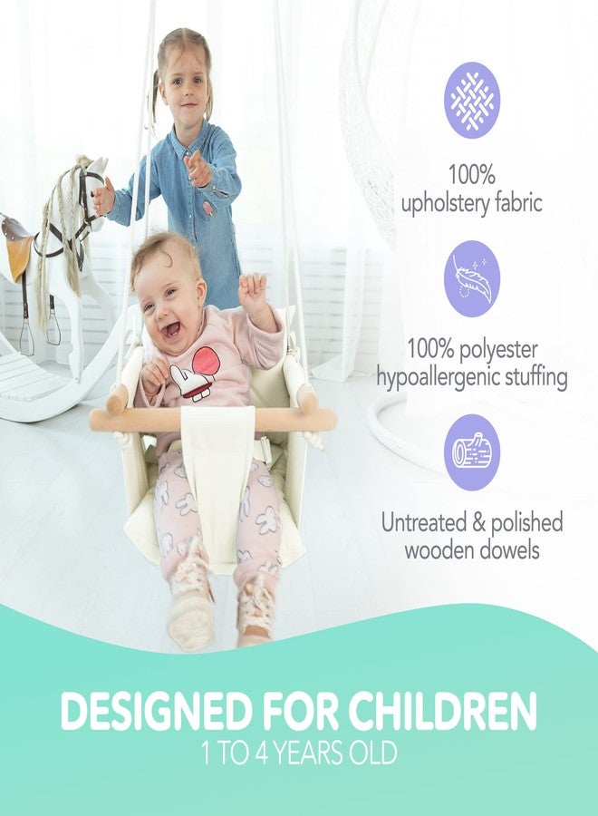 CaTeam - Canvas Baby Swing, Wooden Hanging Swing Seat Chair with Safety Belt, Durable Baby Swing Chair, Outdoor and Indoor Swing for Kids, Mounting Hardware Included, Ivory - Image 2