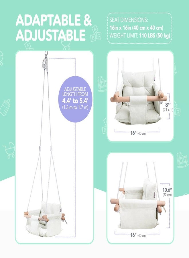 CaTeam - Canvas Baby Swing, Wooden Hanging Swing Seat Chair with Safety Belt, Durable Baby Swing Chair, Outdoor and Indoor Swing for Kids, Mounting Hardware Included, Ivory - Image 4