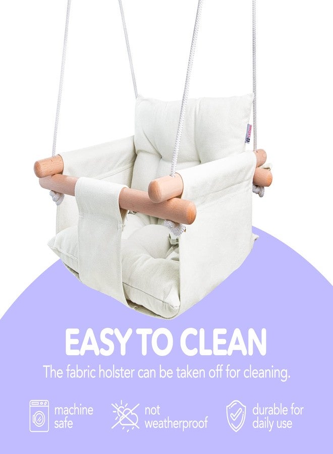 CaTeam - Canvas Baby Swing, Wooden Hanging Swing Seat Chair with Safety Belt, Durable Baby Swing Chair, Outdoor and Indoor Swing for Kids, Mounting Hardware Included, Ivory - Image 5