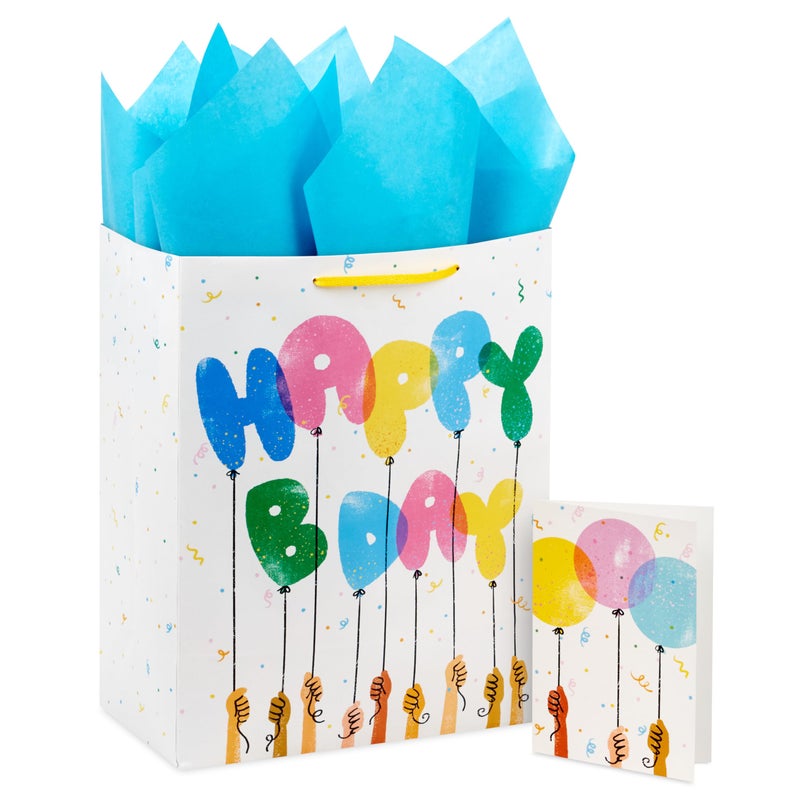 Hallmark 13 Large Gift Bag with Tissue Paper and Card Happy Bday Balloons for Kids Grandchildren Friend Coworkers - Image 2