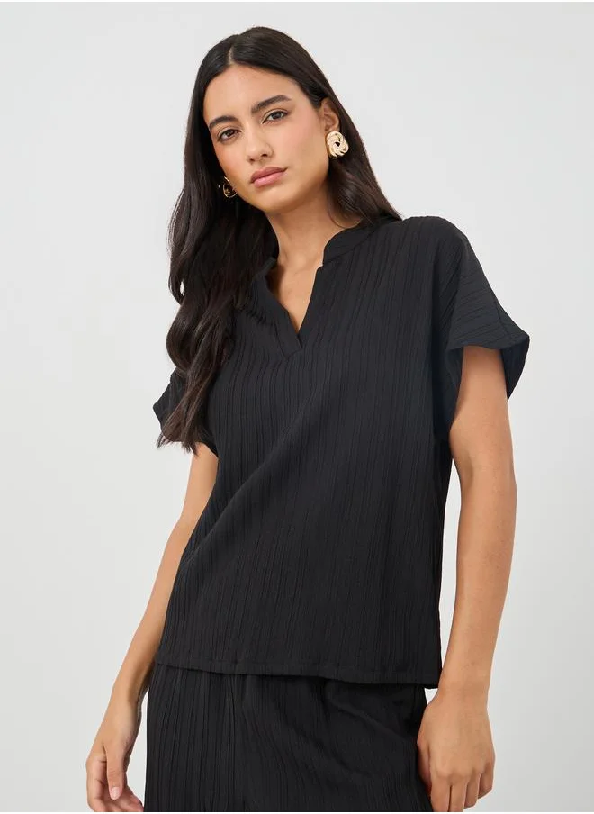 تايك تو Take Two Solid Extended Sleeves Top and Wide Leg Pants Co-Ords