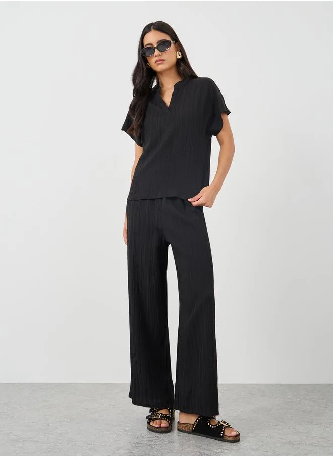 تايك تو Take Two Solid Extended Sleeves Top and Wide Leg Pants Co-Ords