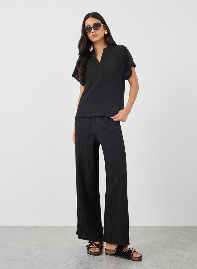 Take Two Solid Extended Sleeves Top and Wide Leg Pants Co-Ords - Image 1