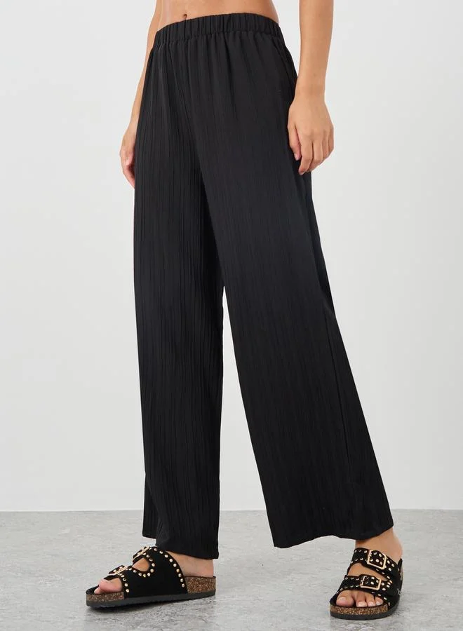Take Two Take Two Solid Extended Sleeves Top and Wide Leg Pants Co-Ords