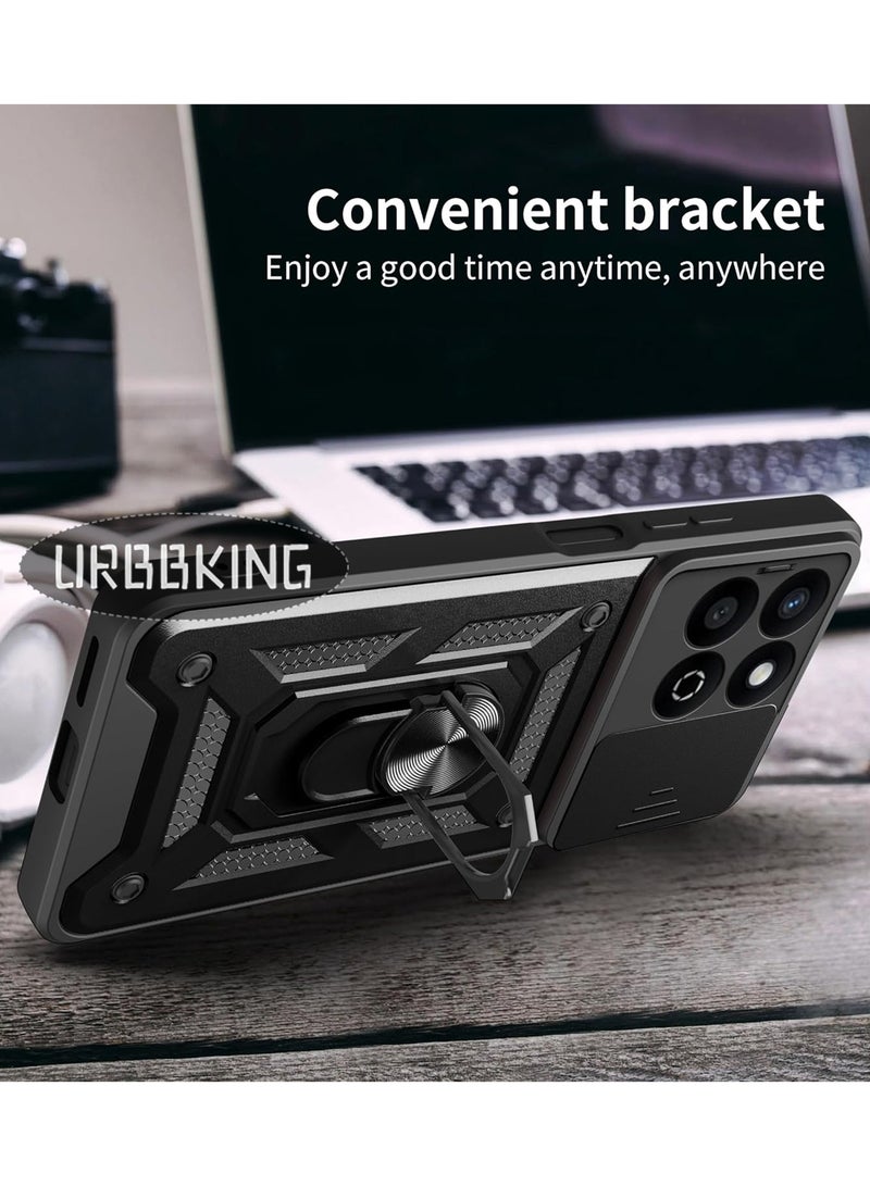 يوارب كينج جراب حماية مع غطاء كاميرا منزلق وحلقة دوارة 360 درجة جراب حماية شديد التحمل لهاتف Honor 200 Smart/Honor X7c باللون الأسود - Image 2