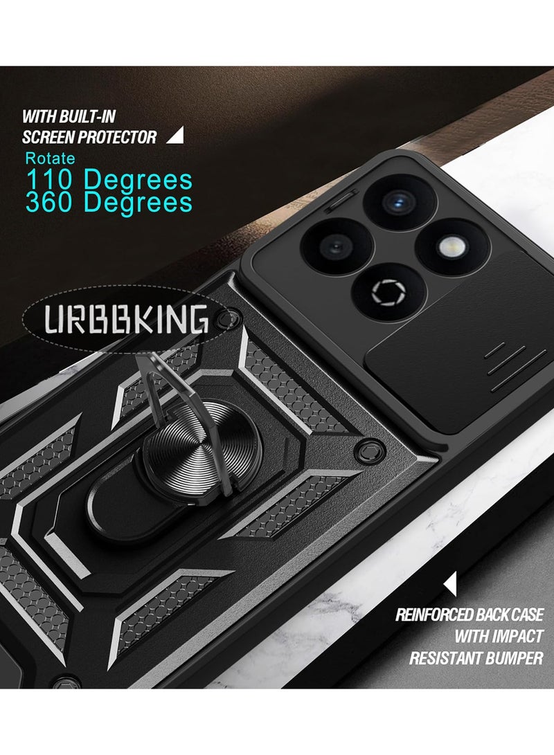 يوارب كينج جراب حماية مع غطاء كاميرا منزلق وحلقة دوارة 360 درجة جراب حماية شديد التحمل لهاتف Honor 200 Smart/Honor X7c باللون الأسود - Image 3