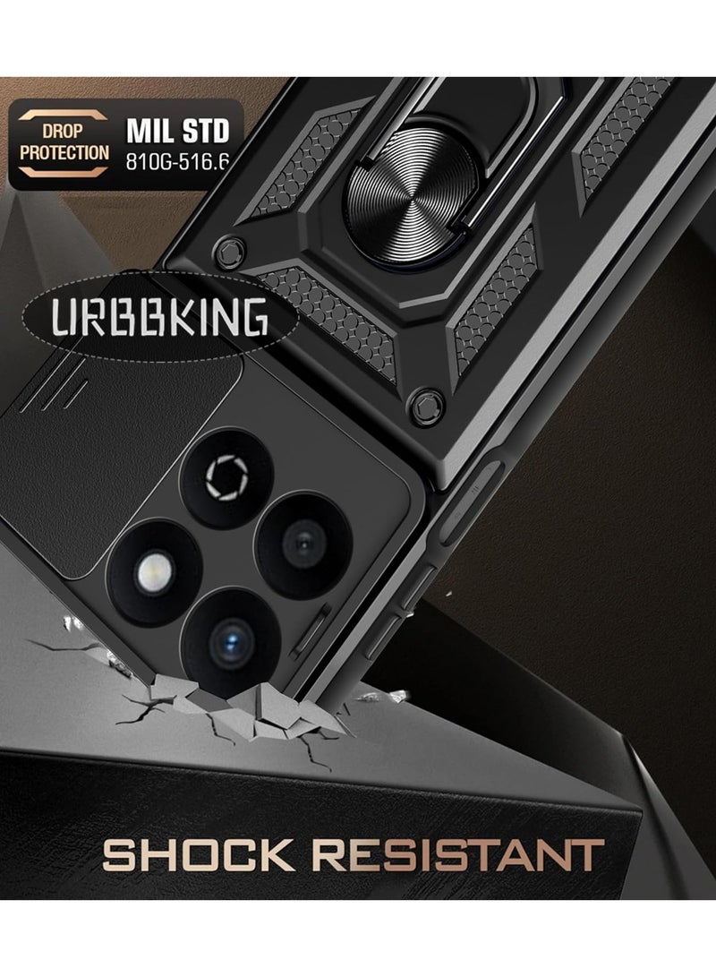 يوارب كينج جراب حماية مع غطاء كاميرا منزلق وحلقة دوارة 360 درجة جراب حماية شديد التحمل لهاتف Honor 200 Smart/Honor X7c باللون الأسود - Image 4