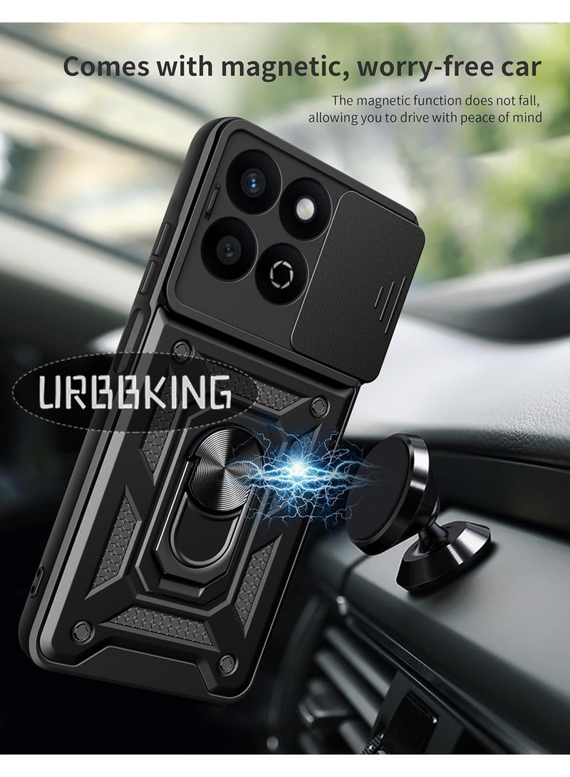 يوارب كينج جراب حماية مع غطاء كاميرا منزلق وحلقة دوارة 360 درجة جراب حماية شديد التحمل لهاتف Honor 200 Smart/Honor X7c باللون الأسود - Image 5