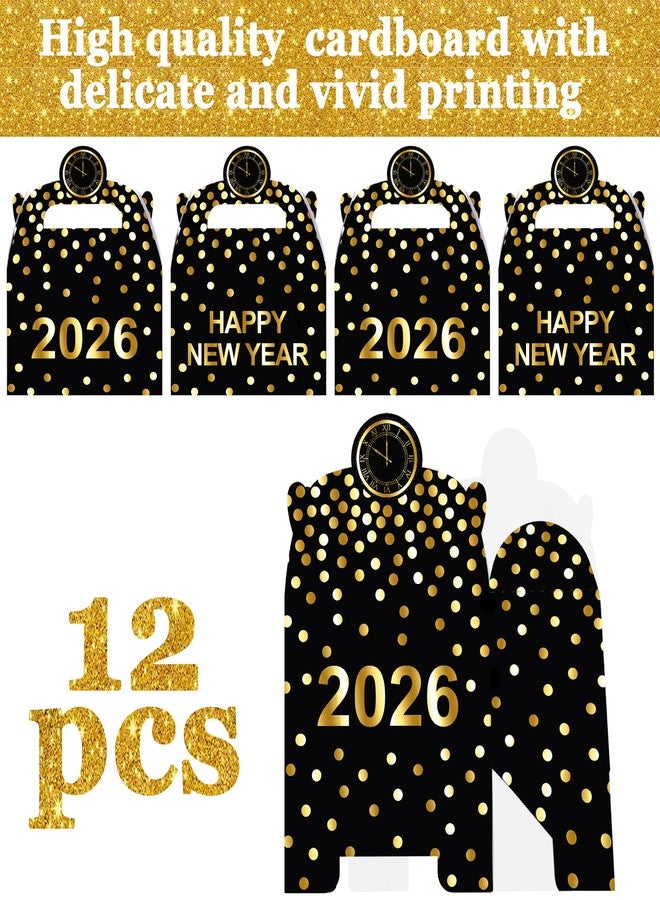 umoni New Year Party Treat Boxes Happy New Year 2026 Favor Box 12 Pieces New Year's Eve Party Supplies Black and Gold Cheers to 2026 New Years Goodies Boxes for NYE Theme Birthday Party Decor - Image 3