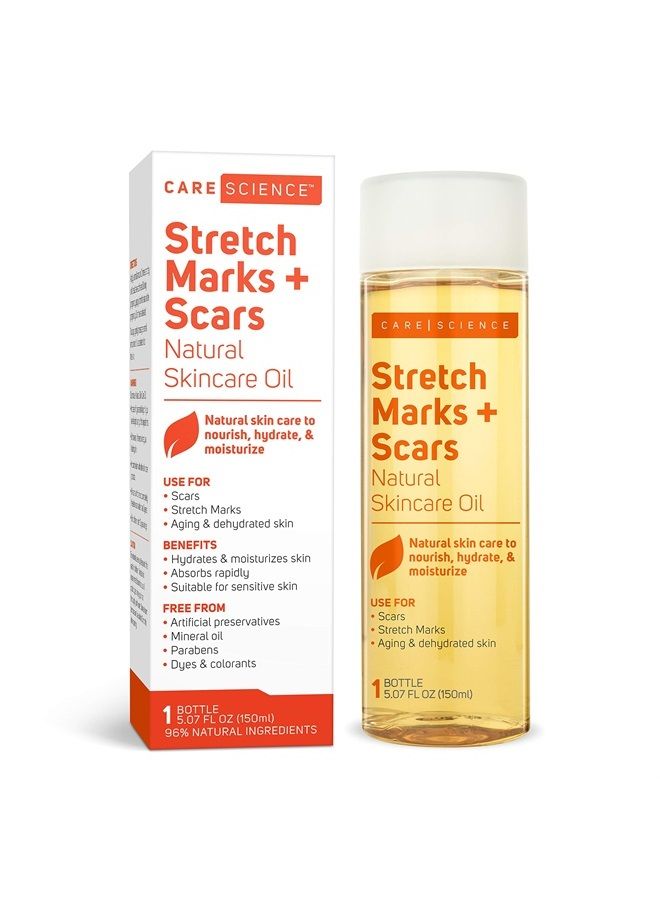 Care Science Stretch Marks + Scars Skin Care Body Oil, 5.07 Ounce | For Scars, Stretch Marks, Hair, Aging, & Dehydrated Skin | Natural Ingredients, Vitamin E Oil, Olive Oil, Coconut Oil, & More - Image 1