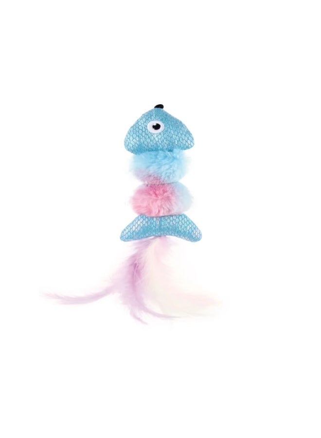 GiGwi Catch & Scratch Blue & Pink Fish Shaped Catnip Toy with Feathers (15.24x6.99x2.54cm) , 1 pcs - Image 2