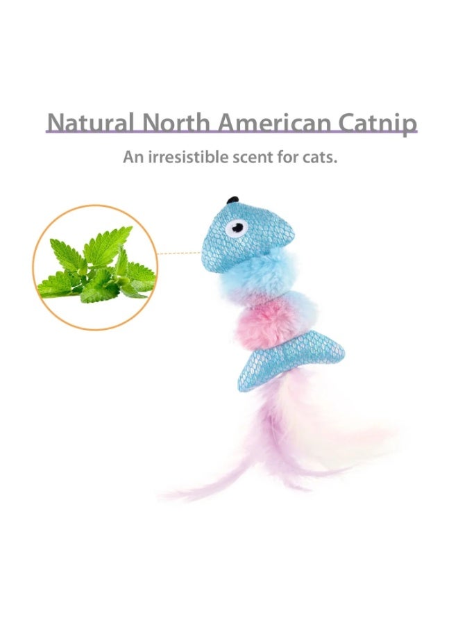 GiGwi Catch & Scratch Blue & Pink Fish Shaped Catnip Toy with Feathers (15.24x6.99x2.54cm) , 1 pcs - Image 3