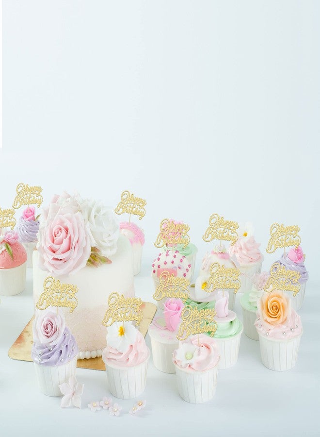Ephlyn 24Pcs Happy Birthday Cupcake Toppers Gold Glitter Birthday Cupcake Food Picks for Celebrating Happy Birthday Party Cake Decorations Supplies - Image 5