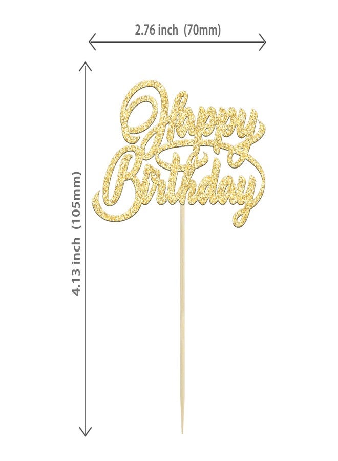 Ephlyn 24Pcs Happy Birthday Cupcake Toppers Gold Glitter Birthday Cupcake Food Picks for Celebrating Happy Birthday Party Cake Decorations Supplies - Image 2