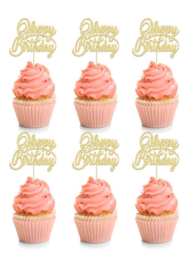Ephlyn 24Pcs Happy Birthday Cupcake Toppers Gold Glitter Birthday Cupcake Food Picks for Celebrating Happy Birthday Party Cake Decorations Supplies - Image 1