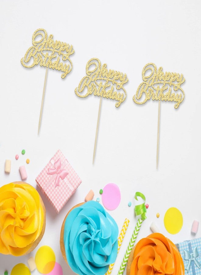 Ephlyn 24Pcs Happy Birthday Cupcake Toppers Gold Glitter Birthday Cupcake Food Picks for Celebrating Happy Birthday Party Cake Decorations Supplies - Image 3