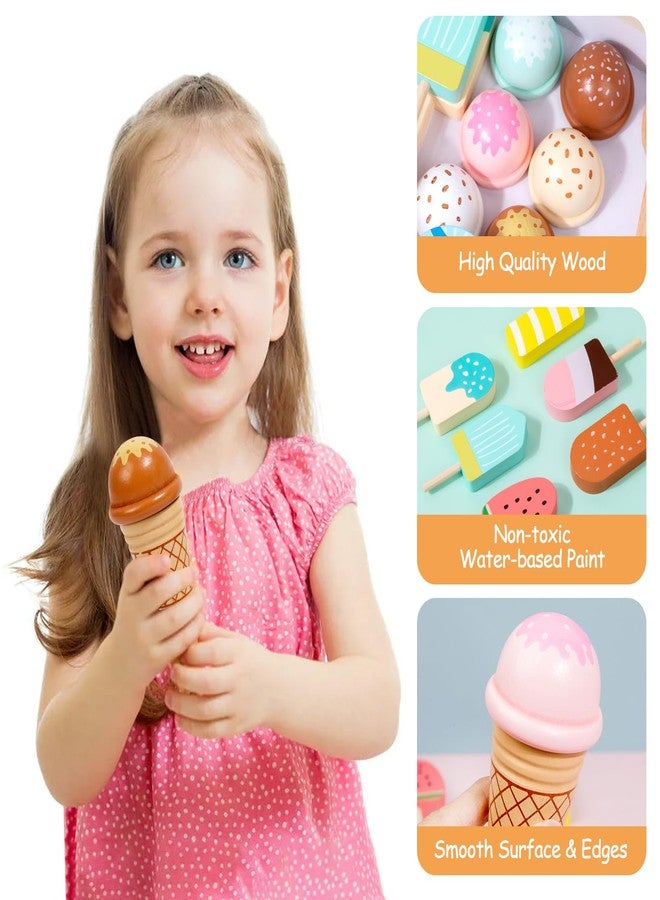 BBtinker Wooden Ice Cream Set Counter Toy for Toddlers, Wooden Play Food Kitchen Accessories, Pretend Play Ice Cream Shop Toys for Kids Ages 3+, Play Store with Fake Money & Coin - Image 2