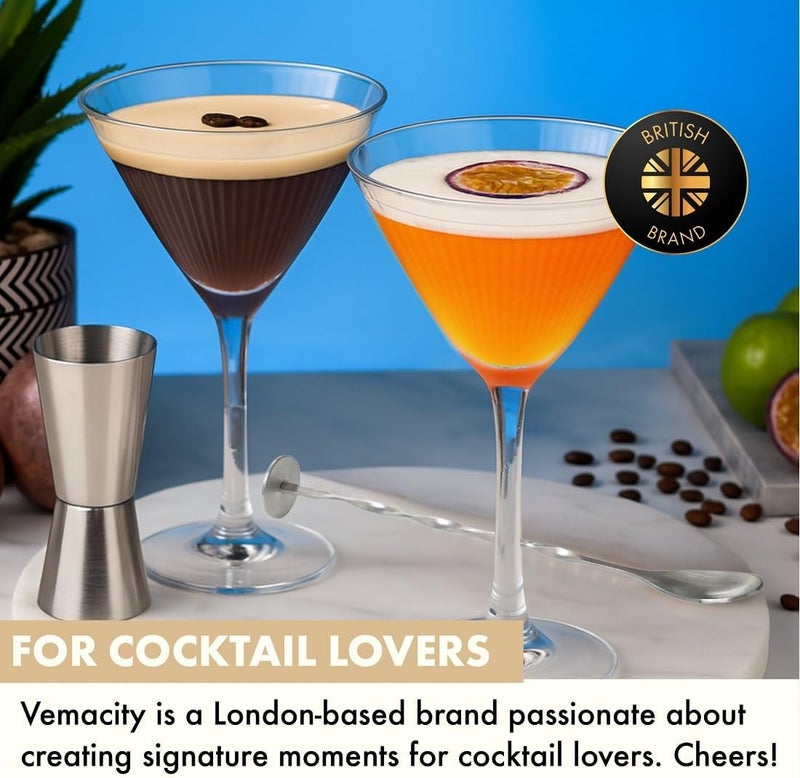 VEMACITY - Ribbed Martini Glasses Set of 4 | Silver Bar Tools - 8oz Coupe Cocktail Glasses | Espresso Martini, Margarita, Manhattan, Cosmopolitan - Art Deco Cocktail Gift Set | Ideal for Christmas - Image 5