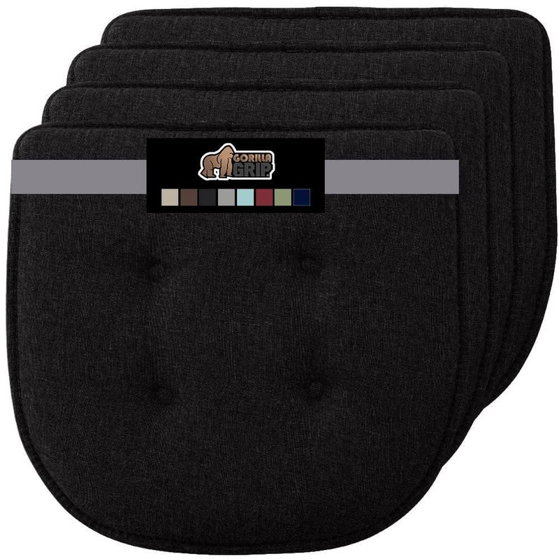 GORILLA GRIP Slip Resistant Tufted Chair Cushions No Ties Required Memory Foam Pads for Dining Room Kitchen Table Office Rocking Chairs Plush Seat Cushion Pad Home Decor Set of 4 16x17 Black