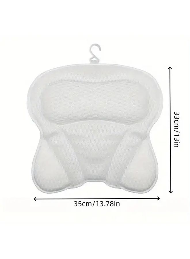 4D Mesh Bathtub Pillow With Neck And Back Support White 6 Suction Cups Posture Correcting Bath Cushion Non Slip Quick Dry Spa Accessory For Hot Tub Shower Machine Washable Bathing Aid For Spinal Health - Image 3