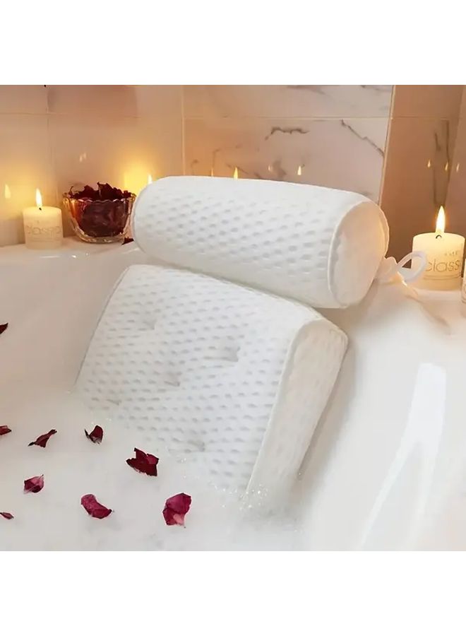4D Mesh Bathtub Pillow With Neck And Back Support White 6 Suction Cups Posture Correcting Bath Cushion Non Slip Quick Dry Spa Accessory For Hot Tub Shower Machine Washable Bathing Aid For Spinal Health - Image 1