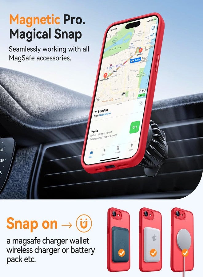 CANSHN Magnetic Compatible with iPhone 16e Case(6.1 Inch), Upgraded [Full Camera Protection] [Compatible with Magsafe] [Translucent Matte] Shockproof Protective Phone Case Cover - Red - Image 4