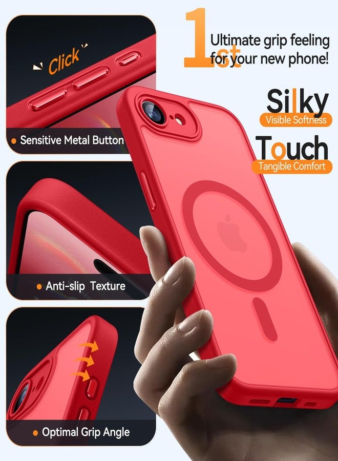 CANSHN Magnetic Compatible with iPhone 16e Case(6.1 Inch), Upgraded [Full Camera Protection] [Compatible with Magsafe] [Translucent Matte] Shockproof Protective Phone Case Cover - Red - Image 5