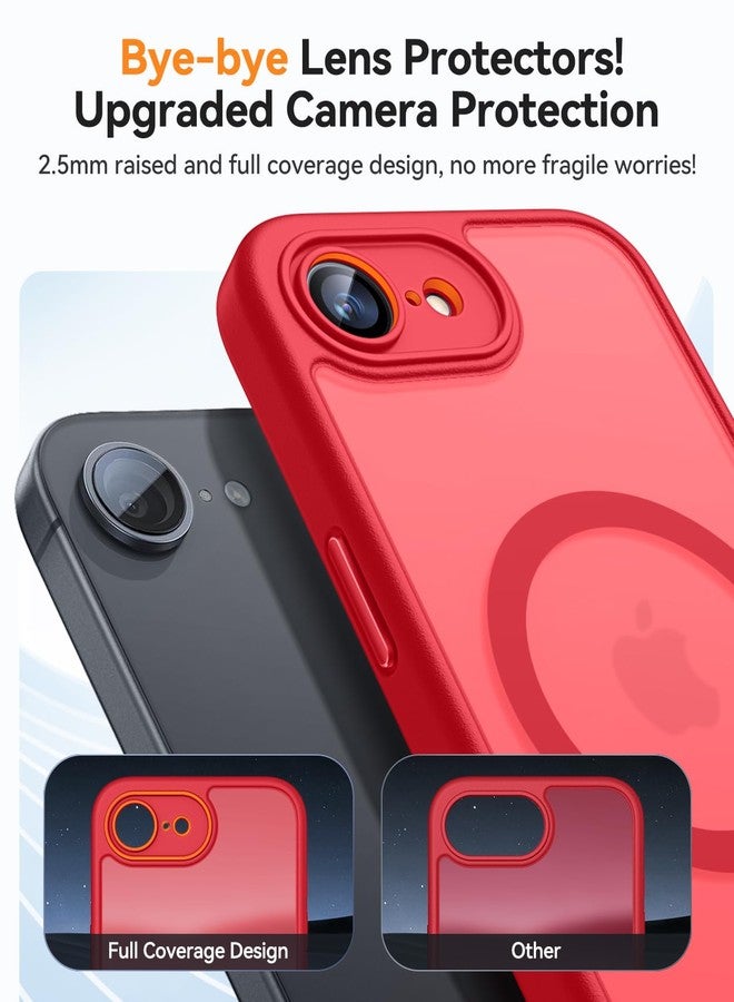 CANSHN Magnetic Compatible with iPhone 16e Case(6.1 Inch), Upgraded [Full Camera Protection] [Compatible with Magsafe] [Translucent Matte] Shockproof Protective Phone Case Cover - Red - Image 3