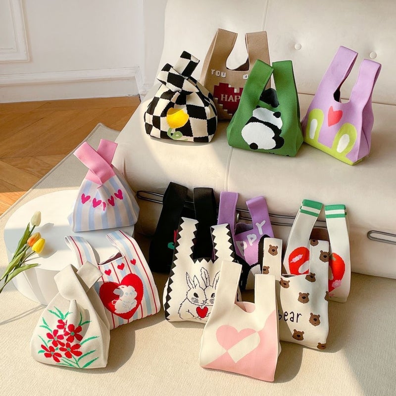 2024 Korean Ins New Year Knitted Bag Hand Bag Knitted Bag Knitted Bag Girls Vest Bag Small Square Bag - Image 2