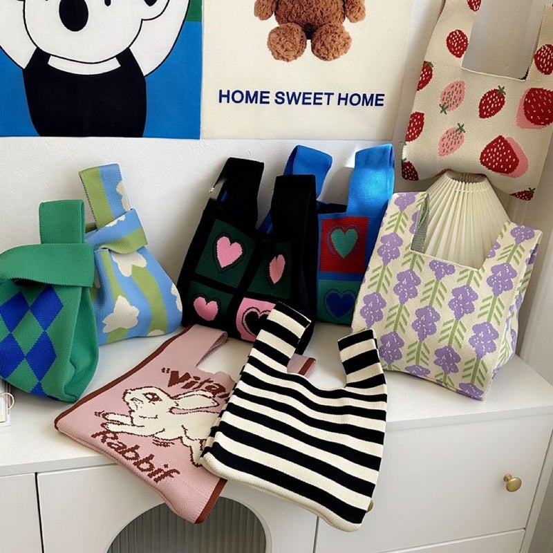 2024 Korean Ins New Year Knitted Bag Hand Bag Knitted Bag Knitted Bag Girls Vest Bag Small Square Bag - Image 3