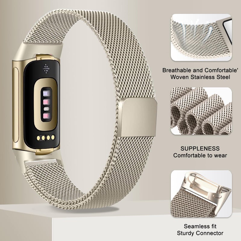 surundo Compatible with Fitbit Charge 6/Charge 5 Bands for Wmen Men, Metal Mesh Milanese Loop Adjustable Strap Replacement for Fitbit Charge 6/Charge 5 Advanced Fitness & Health Trackers - Image 4