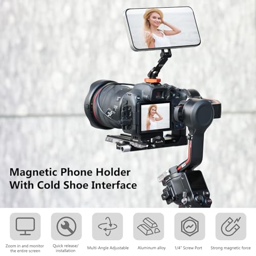 VRIG MG-28 Metal Phone Tripod Mount for magsafe, Magnetic Camera Mount for iPhone 17 16 15 14 13 12, 360° Rotation Adjustable Cold Shoe Phone Mount for Cameras, Tripods - Image 2