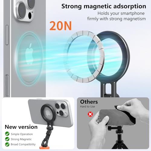 VRIG MG-28 Metal Phone Tripod Mount for magsafe, Magnetic Camera Mount for iPhone 17 16 15 14 13 12, 360° Rotation Adjustable Cold Shoe Phone Mount for Cameras, Tripods - Image 3