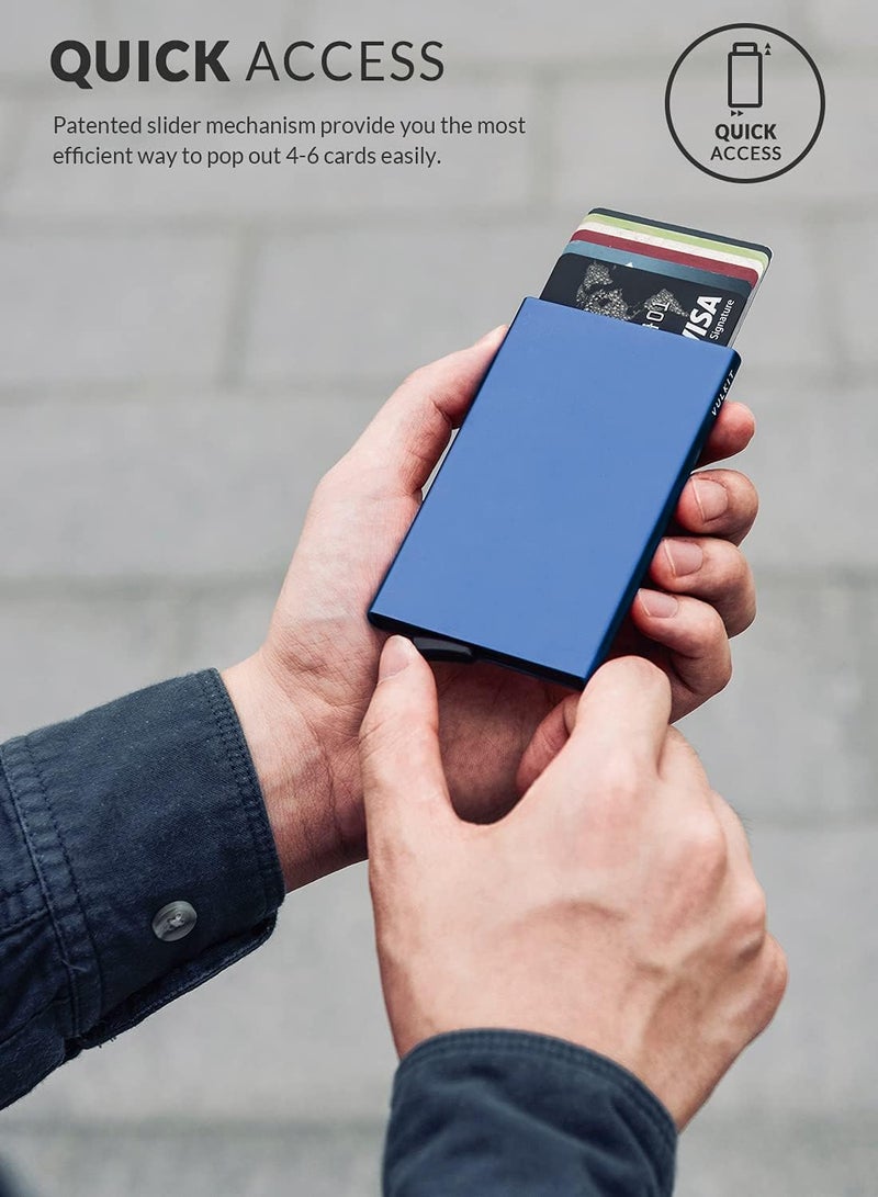 VULKIT Pop Up Wallet, Slim Minimalist Credit Card Holder For Men and Women RFID Blocking Mini Metal Case Navy - Image 1