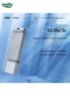 BURAQ ORICO UFS Flash Drive, Read: 411MB/s, Write: 353MB/s, Memory:64GB, Port:USB-A(Silver)  - Image 5