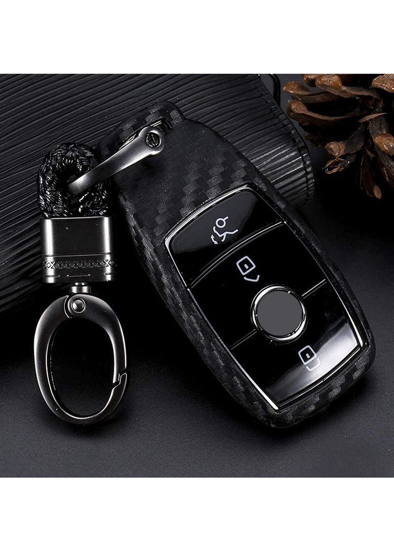 SYOSI - Silicone carbon fiber catchy style smart keyless remote Key Fob case Cover For Mercedes-Benz E-Class S-Class W213 2016 2017 2018 2019 keychain - Image 1