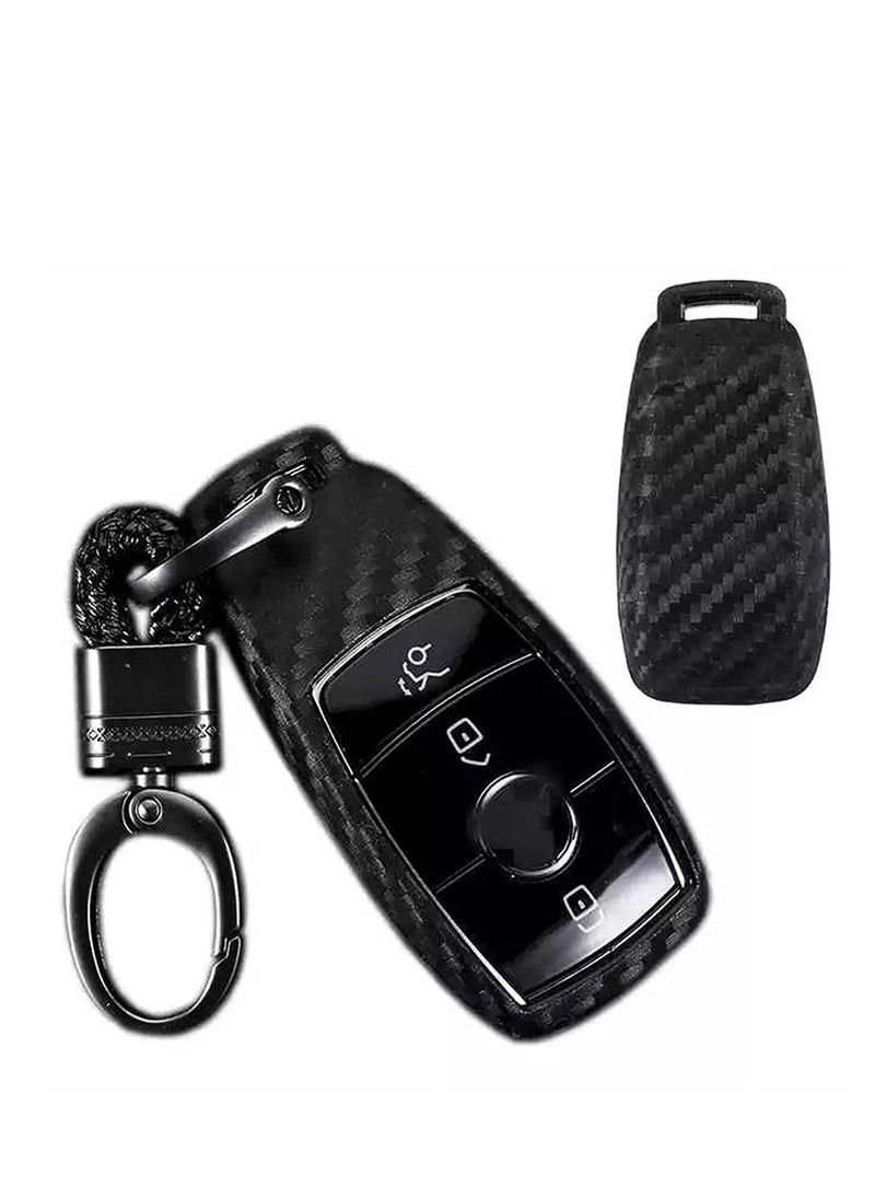 SYOSI - Silicone carbon fiber catchy style smart keyless remote Key Fob case Cover For Mercedes-Benz E-Class S-Class W213 2016 2017 2018 2019 keychain - Image 1