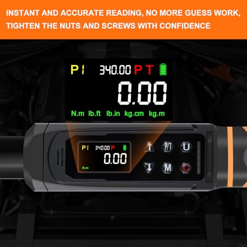 Uharbour Digital Torque Wrench 1/2 Drive, 3.8-250.8 Ft.lb Range, 1/2 Digital Torque Wrench ±1% Accuracy with Vibration, Buzzer and LED Alert, Suitable for Car, Motorcycle and Bicycle - Image 3