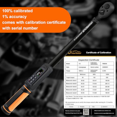 Uharbour Digital Torque Wrench 1/2 Drive, 3.8-250.8 Ft.lb Range, 1/2 Digital Torque Wrench ±1% Accuracy with Vibration, Buzzer and LED Alert, Suitable for Car, Motorcycle and Bicycle - Image 5