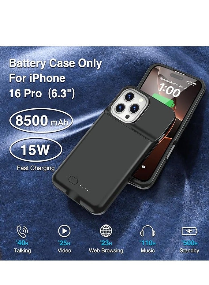 ELTRAZONE Battery Case for iPhone 16 Pro, 15W Fast Charging Case Charger 8500mAh Ultra-Slim Lightweight Powerful Battery Pack Rechargeable Anti-Fall TPU Juice Box for iPhone 16 Pro Charging Case (6.3") Black - Image 2