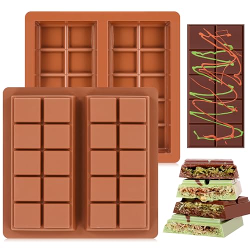 Fimary Dubai Chocolate Molds 1 Inch Deep, Silicone Chocolate Bar Mold – Non-Stick, Flexible, Large and Thick Homemade Chocolates, Candies, and Desserts - Set of 2 - Image 1