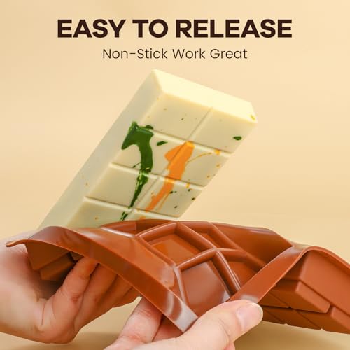 Fimary Dubai Chocolate Molds 1 Inch Deep, Silicone Chocolate Bar Mold – Non-Stick, Flexible, Large and Thick Homemade Chocolates, Candies, and Desserts - Set of 2 - Image 2