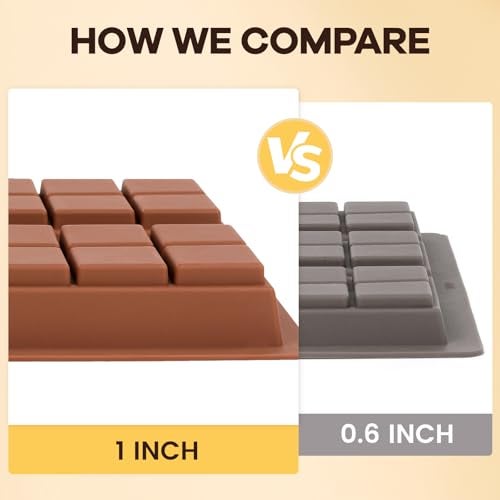 Fimary Dubai Chocolate Molds 1 Inch Deep, Silicone Chocolate Bar Mold – Non-Stick, Flexible, Large and Thick Homemade Chocolates, Candies, and Desserts - Set of 2 - Image 4