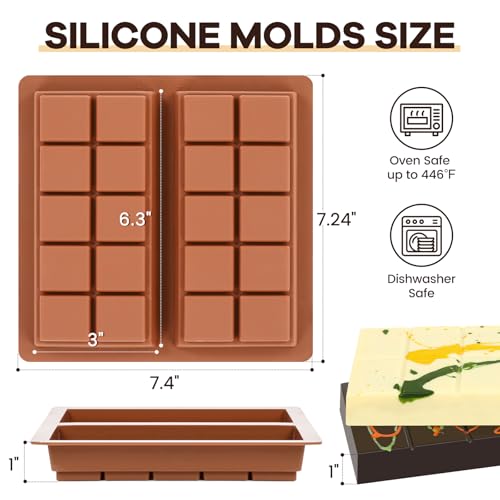 Fimary Dubai Chocolate Molds 1 Inch Deep, Silicone Chocolate Bar Mold – Non-Stick, Flexible, Large and Thick Homemade Chocolates, Candies, and Desserts - Set of 2 - Image 3