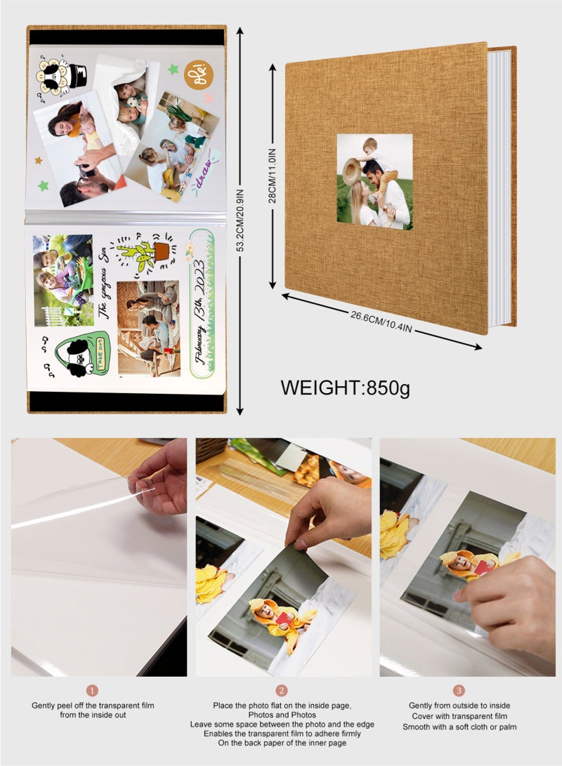 HomarKet Large Photo Album Scrapbook with Window, Linen Self Adhesive Scrapbook Album, Wedding Anniversary Birthday Valentines Day, 28cm x 27cm 40 Blank Pages Memory Book with A Metallic Pen Brown  - Image 3