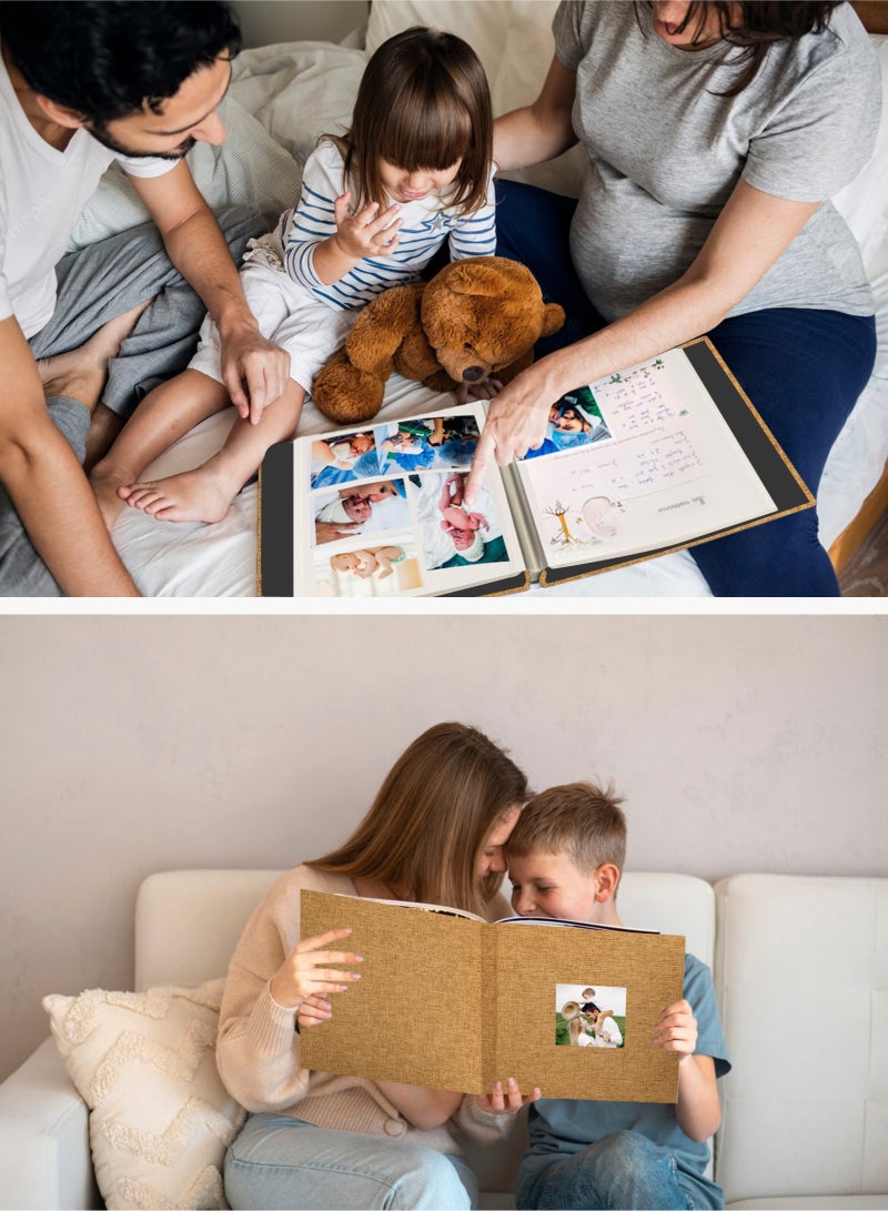 HomarKet Large Photo Album Scrapbook with Window, Linen Self Adhesive Scrapbook Album, Wedding Anniversary Birthday Valentines Day, 28cm x 27cm 40 Blank Pages Memory Book with A Metallic Pen Brown  - Image 4