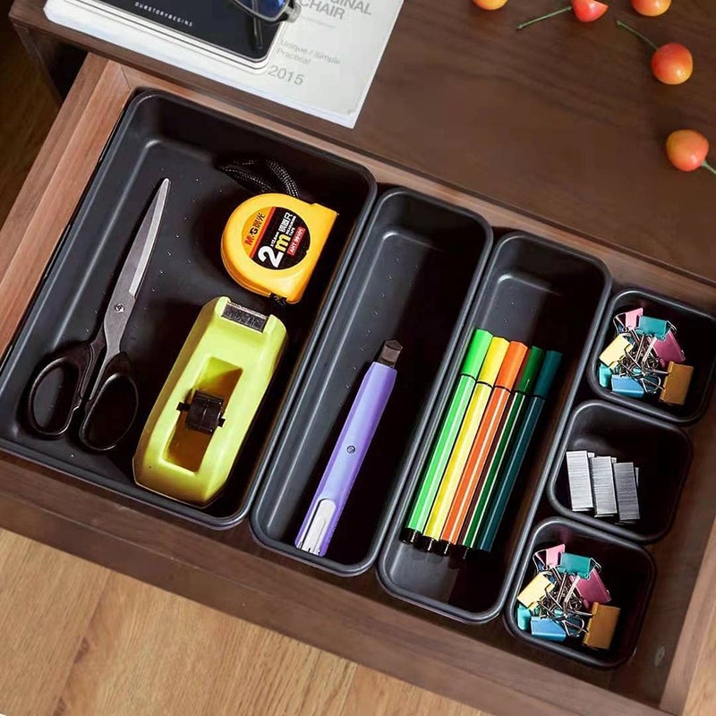 Styxon Interlocking Desk Drawer Organizer 10 Pack storage organizer for Office Bathroom Kitchen Makeup Customizable MultiPurpose Storage Durable Easy to Clean Black - Image 5