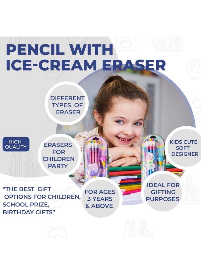 فنبلاست مجموعة أقلام رصاص أنيقة من فن بلاست - مجموعة أقلام رصاص مع ممحاة على شكل آيس كريم للأطفال والأولاد والبنات، هدية عيد ميلاد (متعددة الألوان) - Image 5